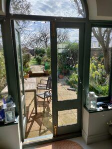 patio french door with brass bolt lock