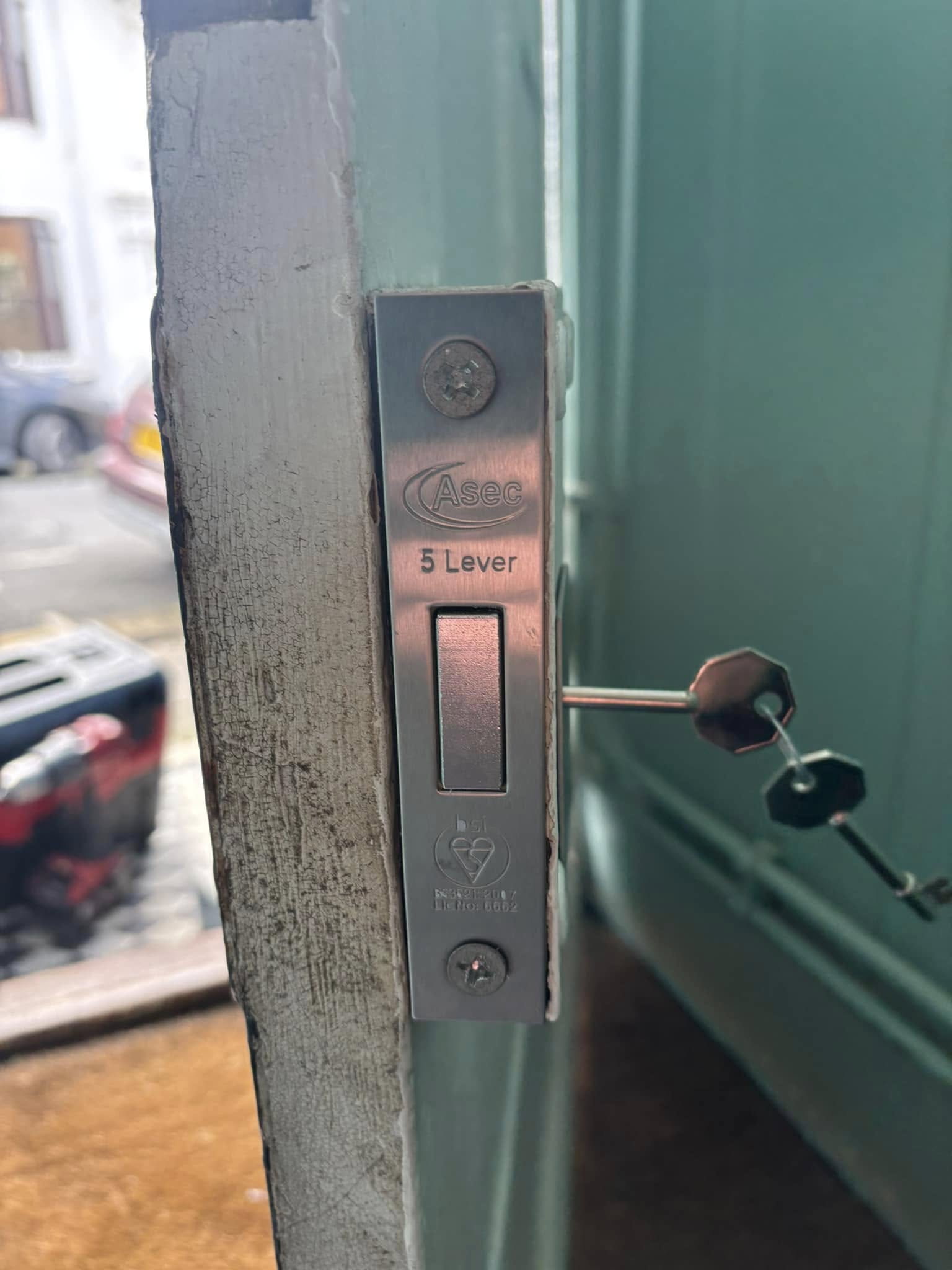 Side view of a key in a deadlock