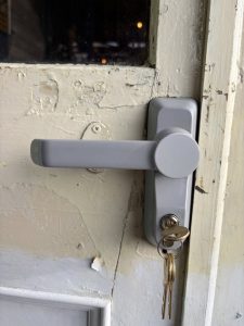 Fire door lock with the key in