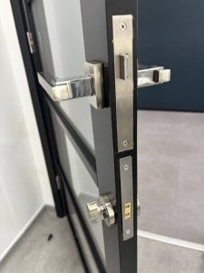 Narrow stiles door lock installation side view