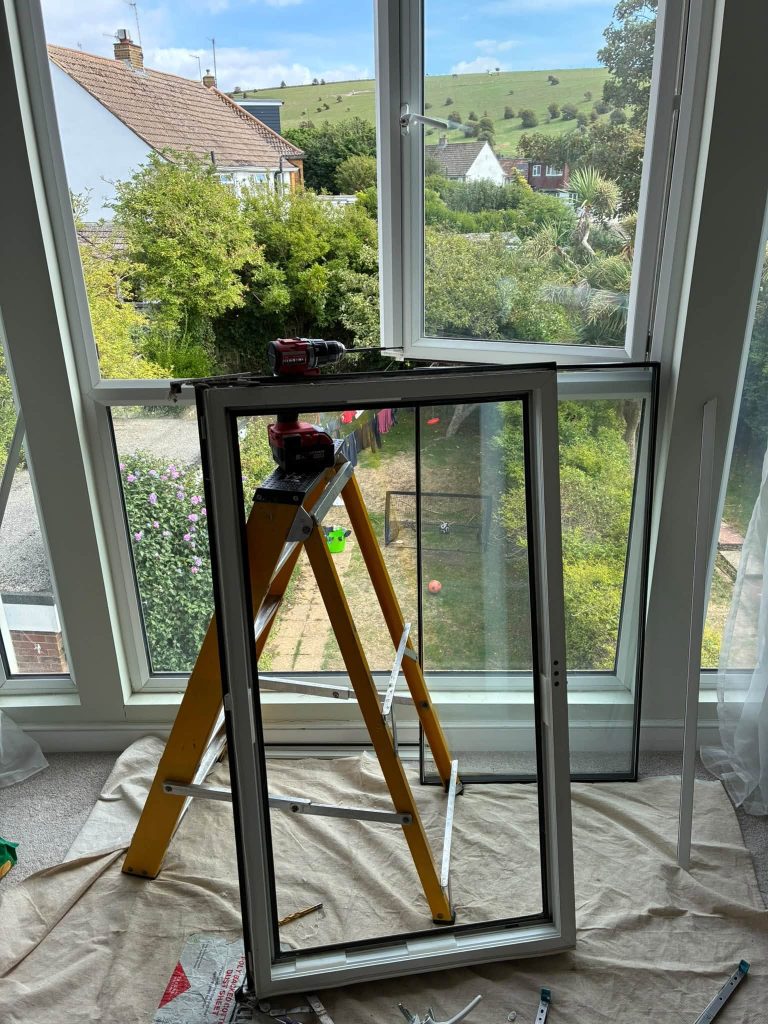 uPVC Window removed and set carefully